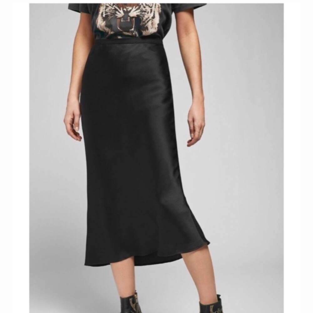 Rachel Zoe Classic Satin Black Midi Bias Skirt